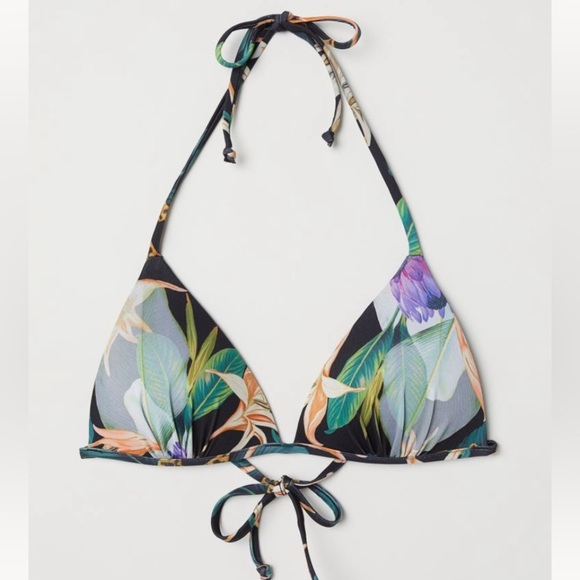NWT H&M padded tropical print bikini top size 12 (Large) - Picture 1 of 10